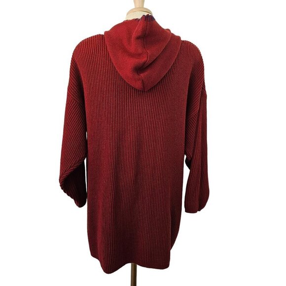 BIB SML Sport Hood Coat Sweater Womens 2X Blue Toggle Close Fuchsia Acrylic Knit - Picture 7 of 12